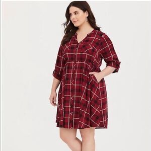 - Torrid sz 00 plaid button up shirt dress